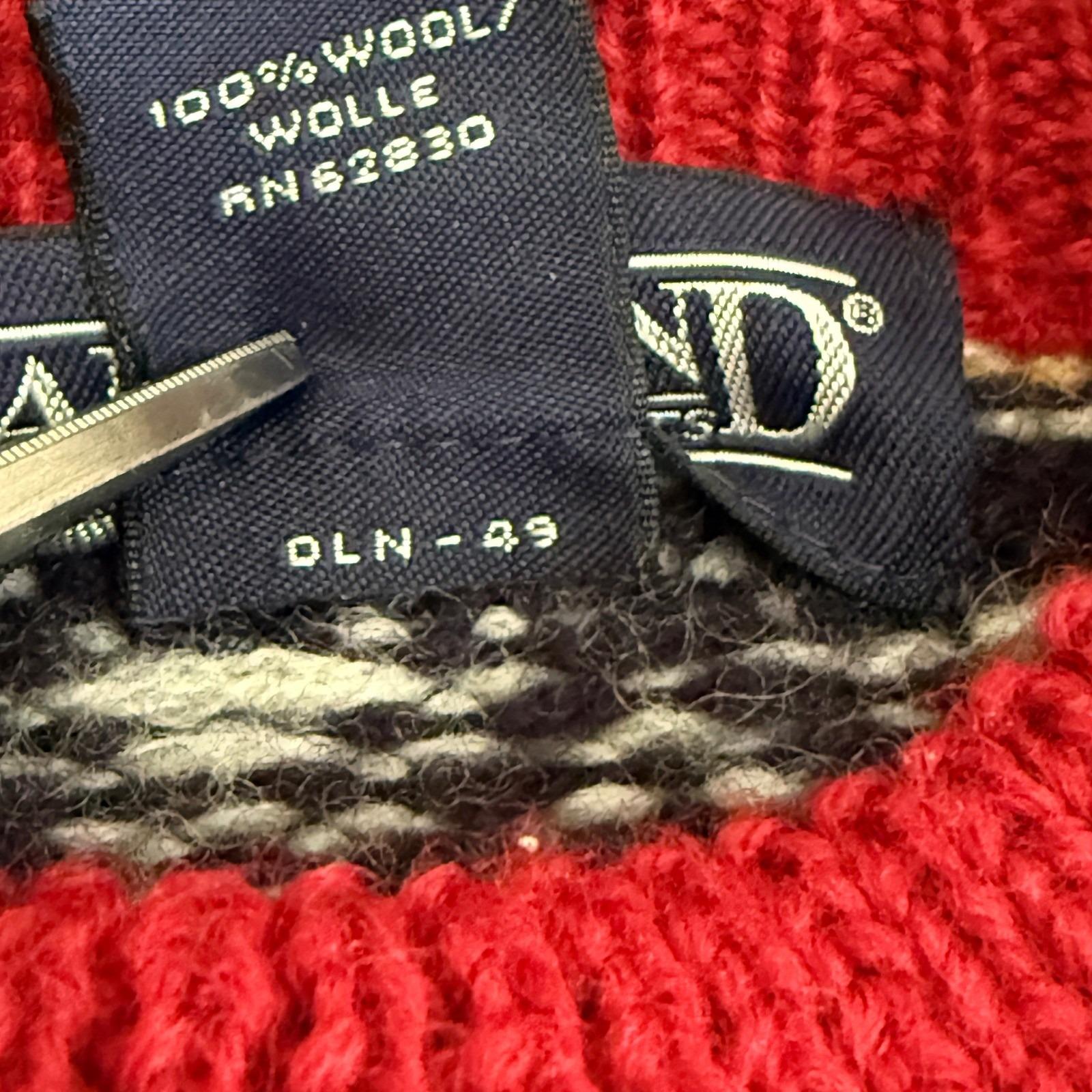 Vintage Wool Fair Isle Sweater Red Navy Snowflake Lands' End M 10–12 Made HK - Image 4