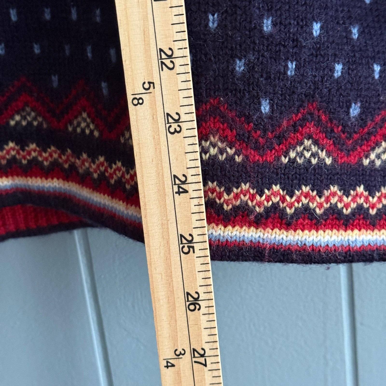 Vintage Wool Fair Isle Sweater Red Navy Snowflake Lands' End M 10–12 Made HK - Image 8