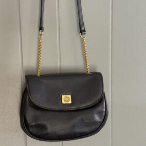 VTG Liz Claiborne Purse Bag Navy Blue Leather Crossbody Gold Chain Crest Logo