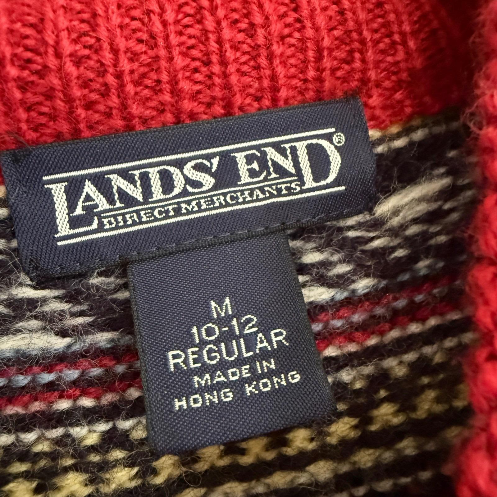 Vintage Wool Fair Isle Sweater Red Navy Snowflake Lands' End M 10–12 Made HK - Image 2