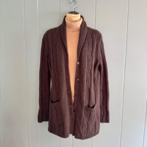 Vintage merino wool cardigan sweater chocolate brown Jones New York Country XL
