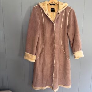 Vintage Penny Lane coat faux shearling tan hooded Sanyo New York 90s Y2K