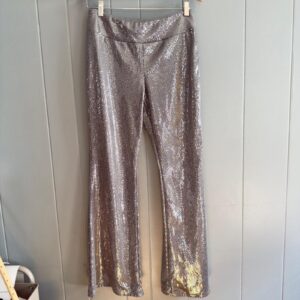 Silver Sequin Flare Pants Disco Ball Metallic Glam Y2K Party Festival Costume L